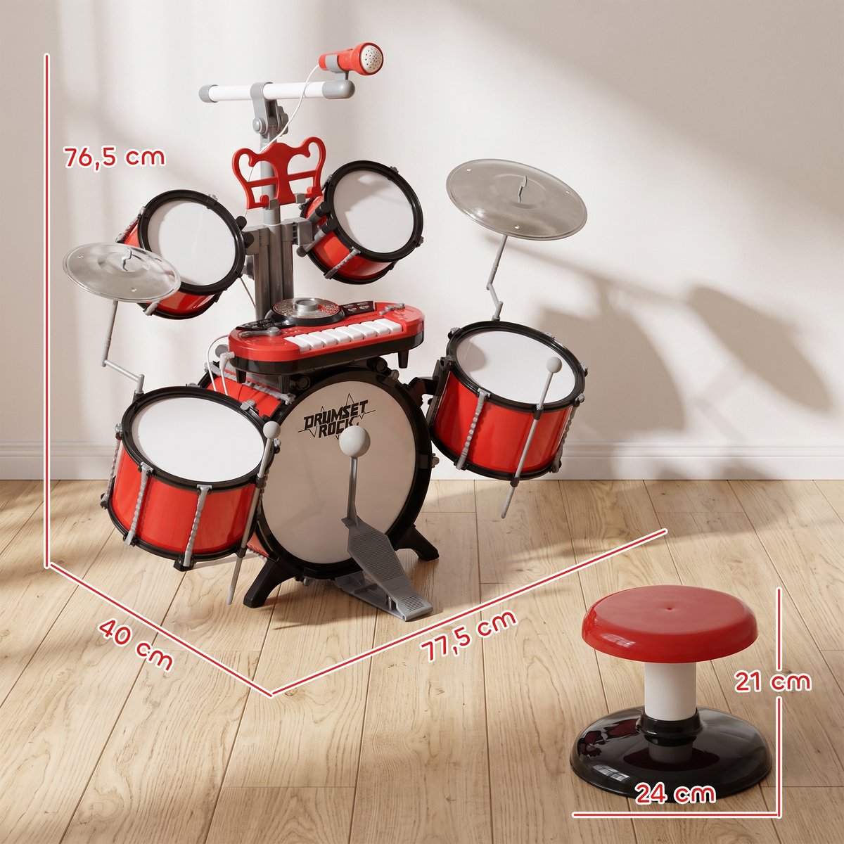 Batterie pour enfants ABS Rouge rouge, HOMCOM