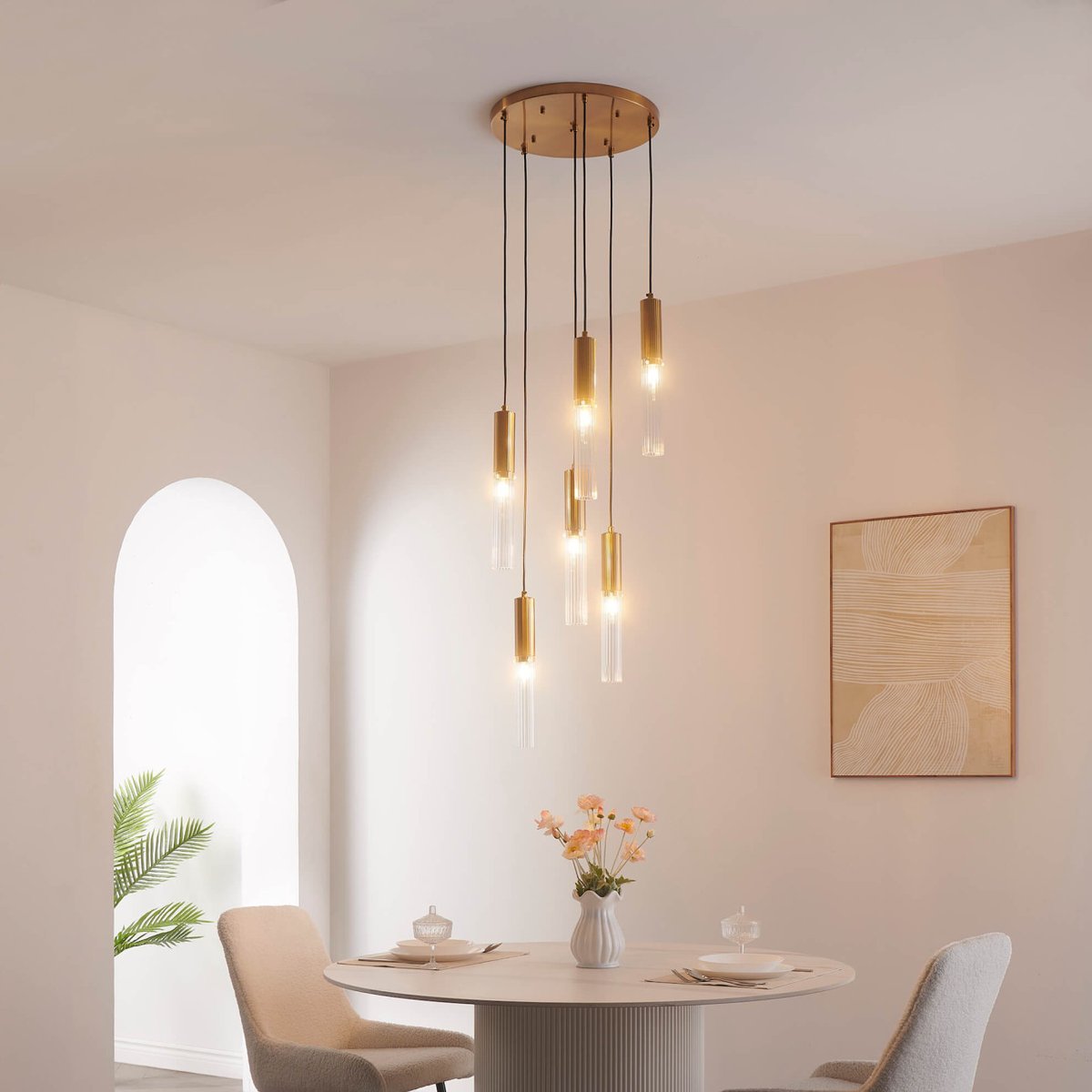 Grande Suspension avec Tubes en Verre - POGGIO transparent et doré, KOSILUM