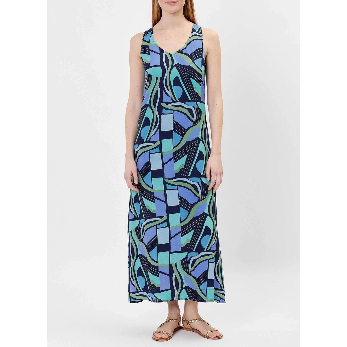 Robe longue imprimée dos lacet Ecovero ANITA bleu ciel matchi, PRINCESSE NOMADE