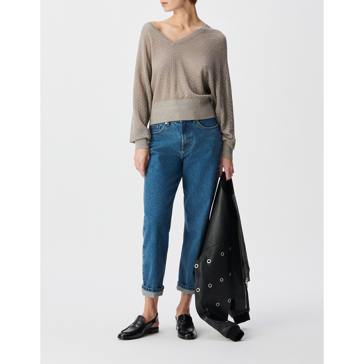 Maglia a maniche lunghe con scollo a V con filato metallizzato deserto, IKKS