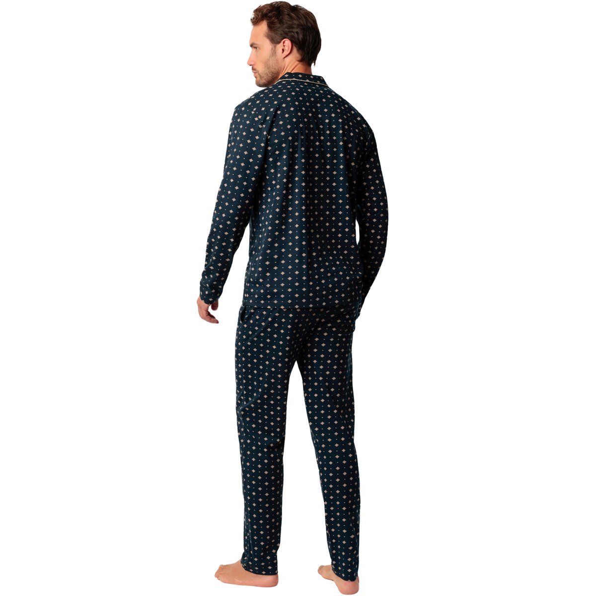 Pyjama pantalon chemise manches longues Classic Tie bleu marine, ADMAS