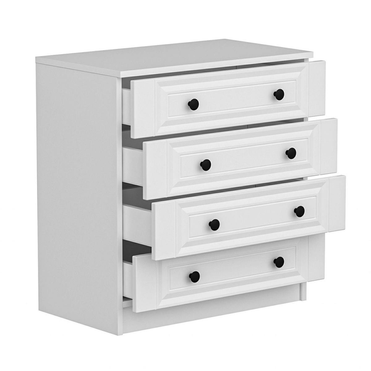 Commode blanche classique 4 tiroirs, boutons noirs MARFA blanc, PIER IMPORT
