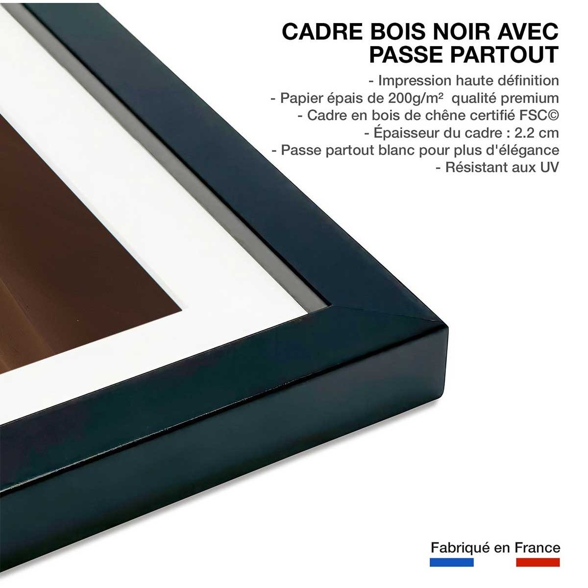 Affiche desert du Kumtag affiche + cadre en bois - noir, HEXOA