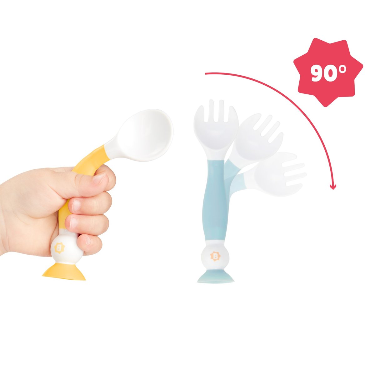 Couverts bébé ergonomiques pour l’apprentissage blanc, BADABULLE