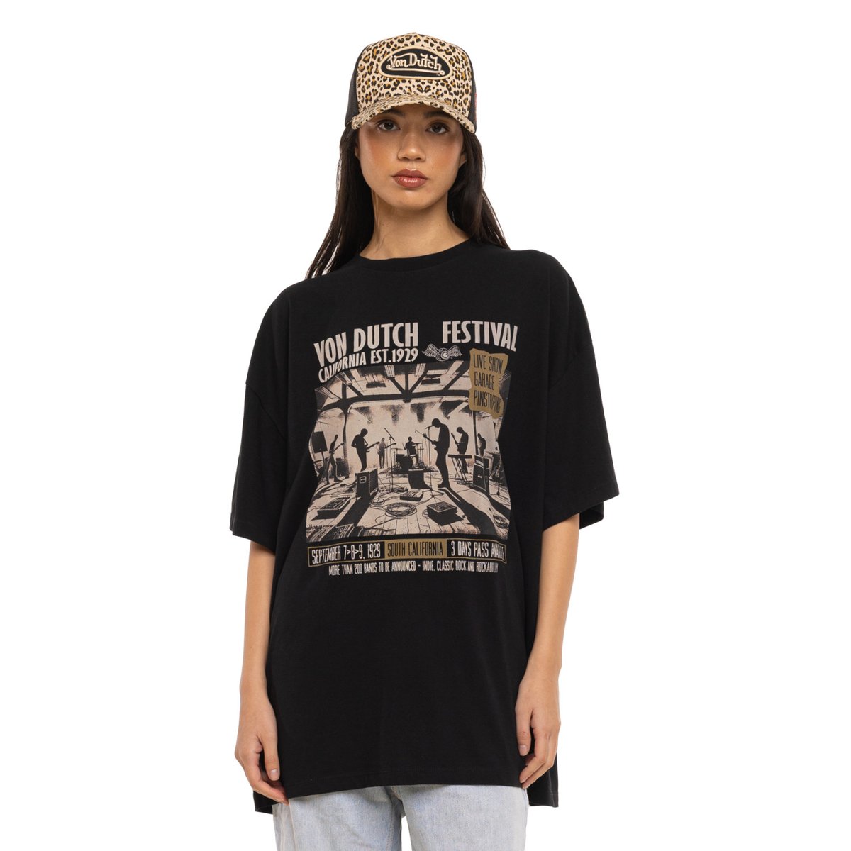 Tee shirt en coton STUDIO noir/beige, VON DUTCH
