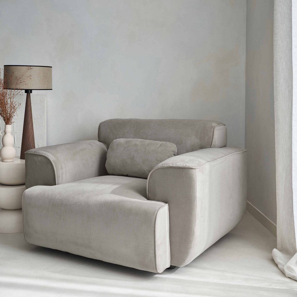 Fauteuil 1 place velours côtelé WALLAS gris foncé, SWEEEK