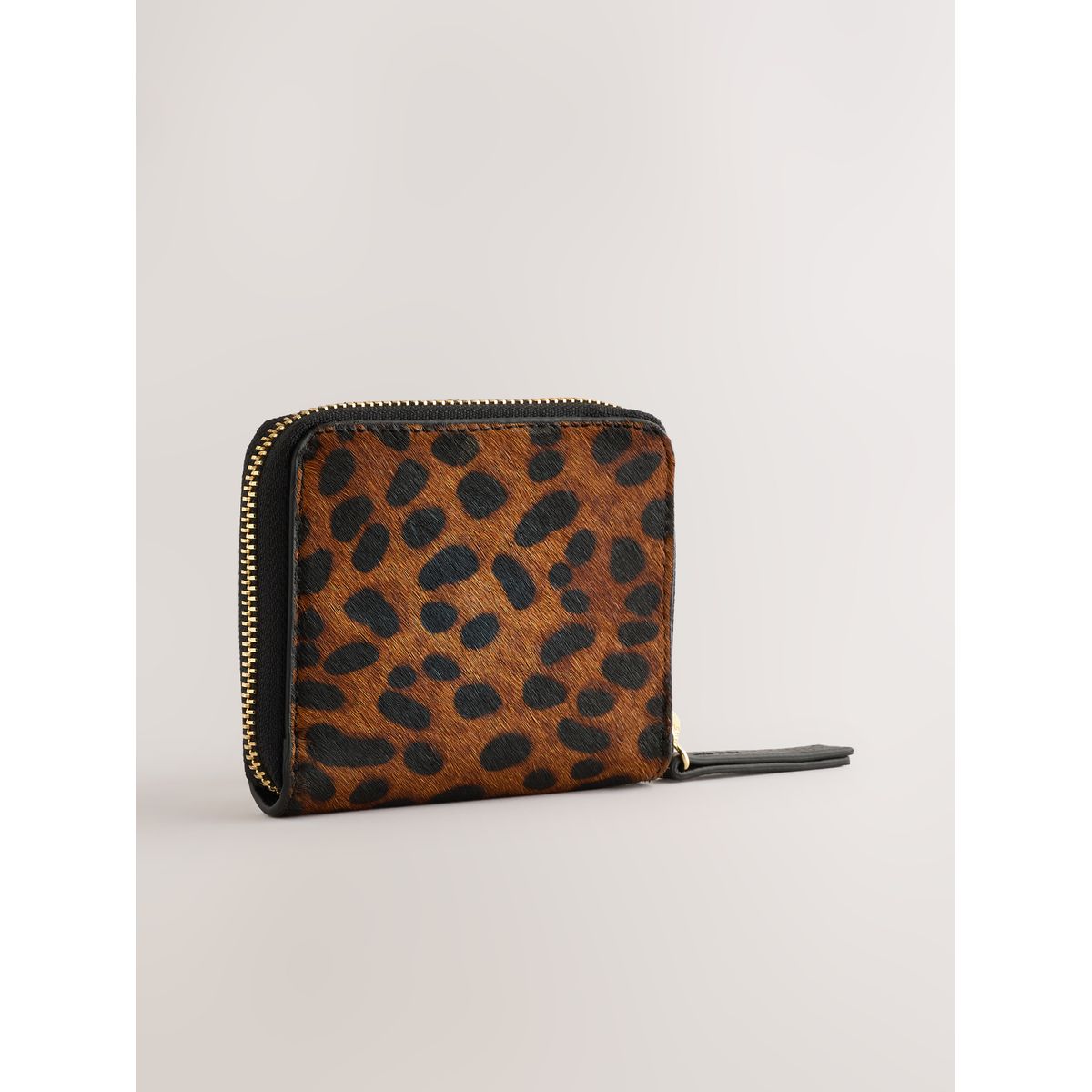 Porte-monnaie zippé en cuir à imprimé animal marron fauve, NEXT