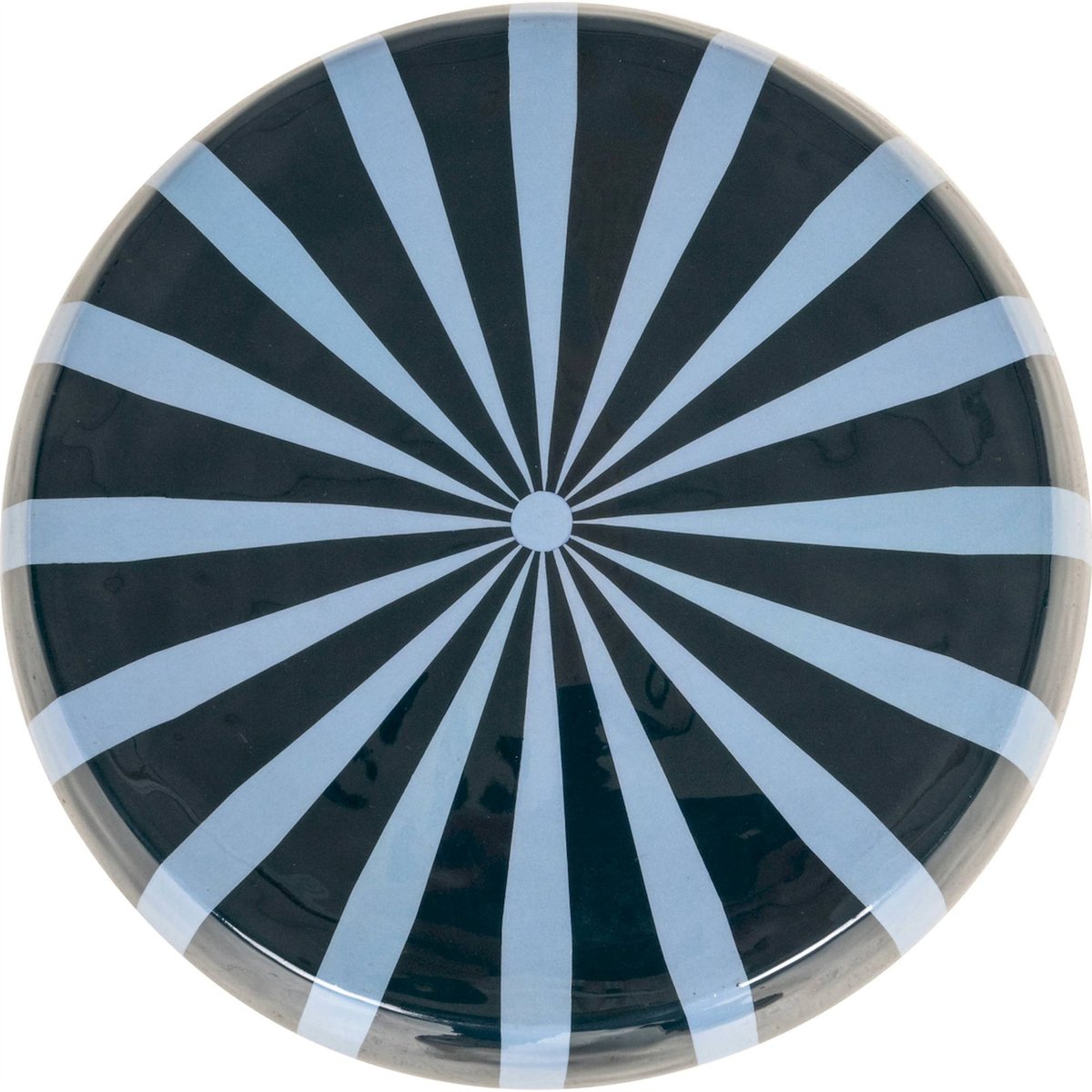 Table d'appoint en fer forme organique bleu rayé noir et blanc, RECOLLECTION