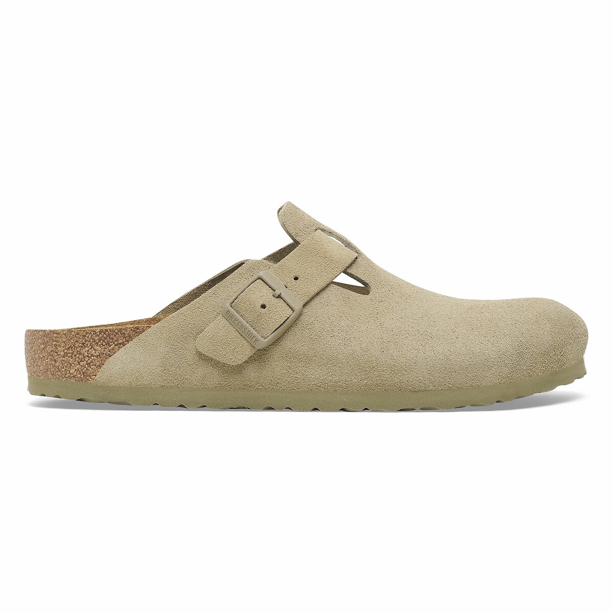 Sabots en cuir suédé Boston kaki, BIRKENSTOCK