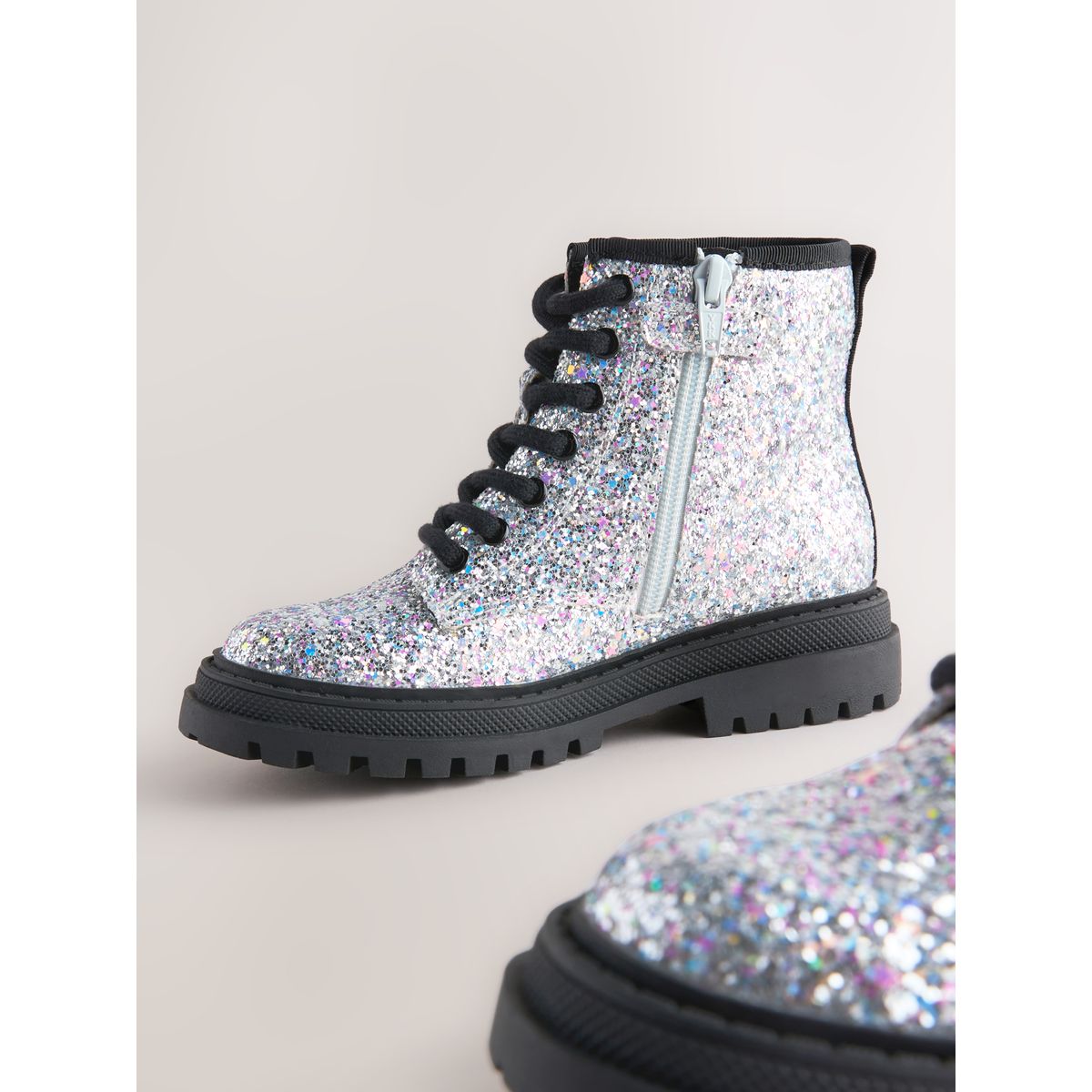 Bottines à lacets doublées chaudes argent, NEXT