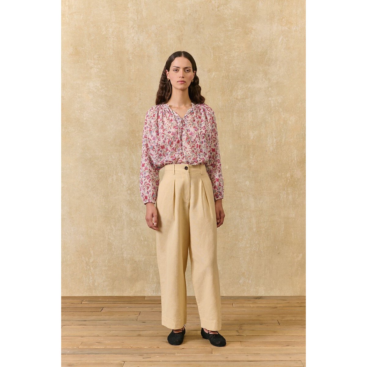 Blouse fleurie manches longues, NICOLIANA imprimé rose, LOUISE MISHA