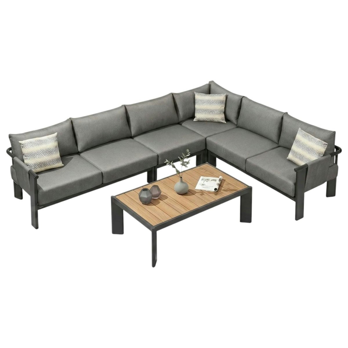 Salon de jardin canapé d'angle 5 places + table basse LIGO anthracite, PIER IMPORT