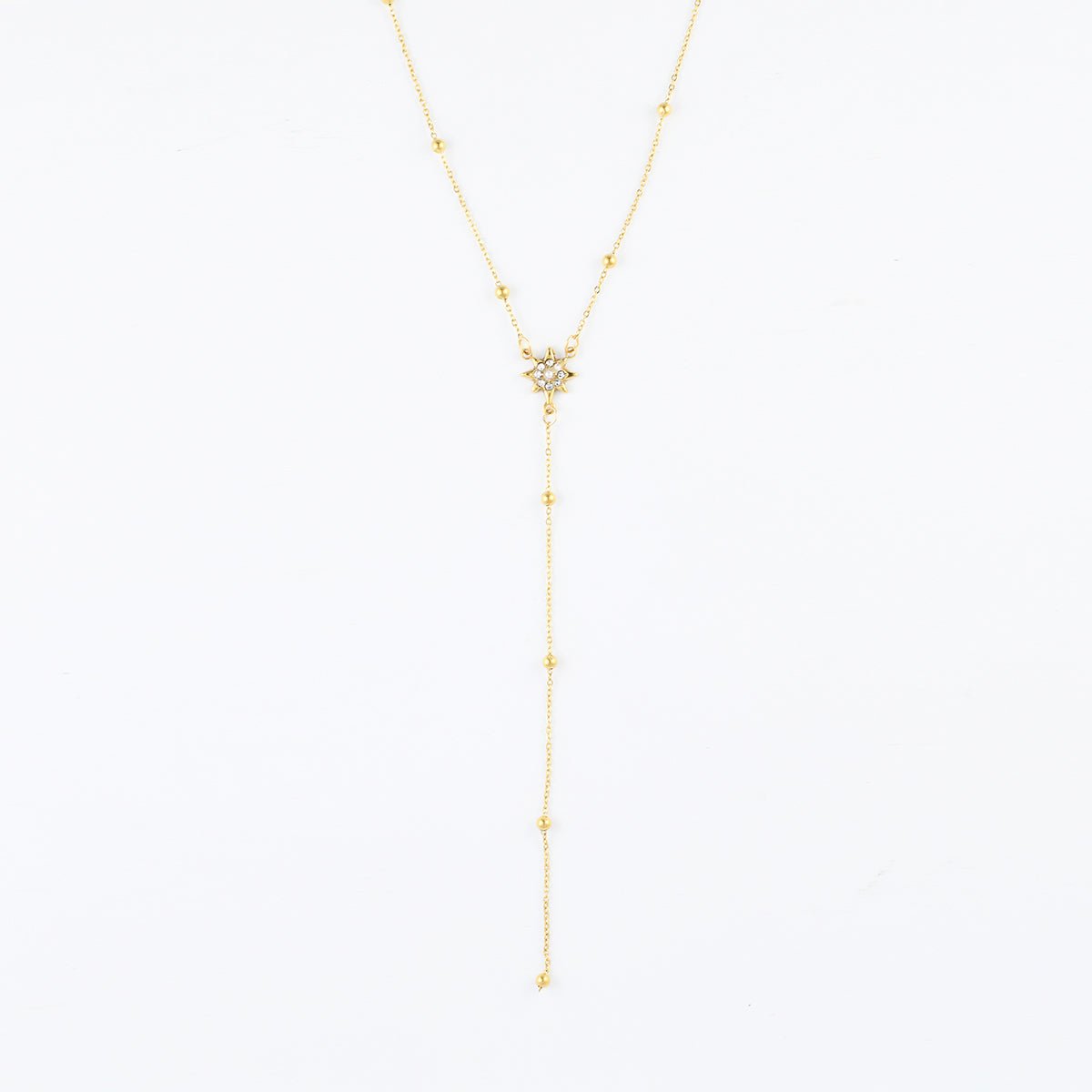 Collier chaîne Y acier inoxydable et étoile strassée doré, BALABOOSTE