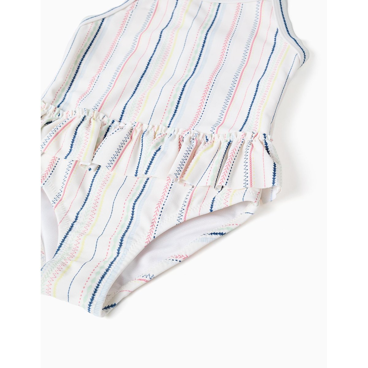 Maillot de bain à rayures ethniques et volants B&S blanc, ZIPPY