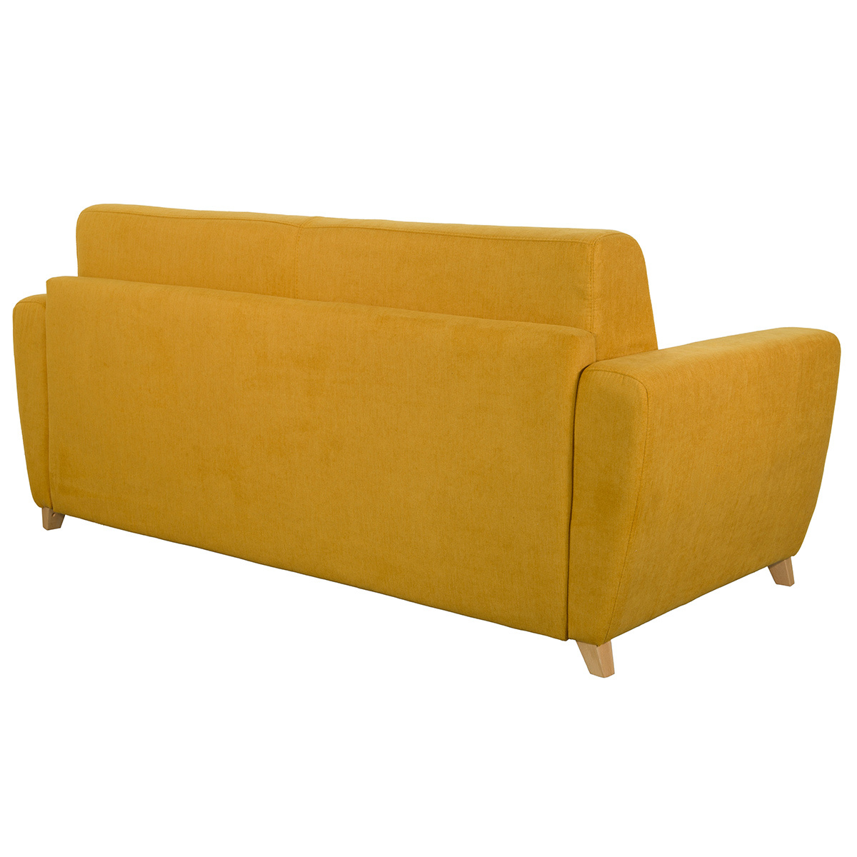 Canapé convertible 3 places en tissu bleu et bois clair avec matelas L140 cm 12 cm GRAHAM jaune, MILIBOO