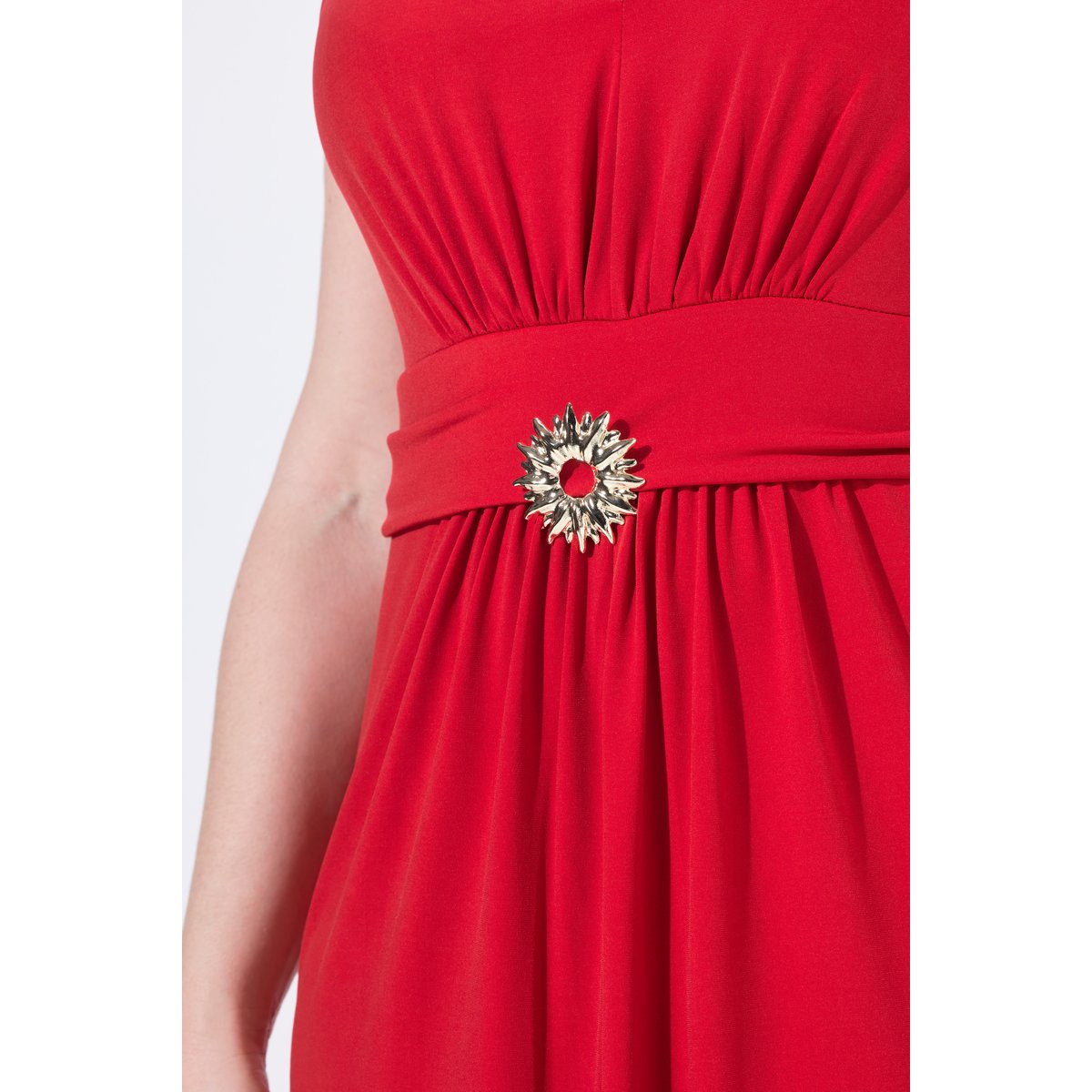 Robe sans manches, décolleté en V et drapé rouge, ULLA POPKEN