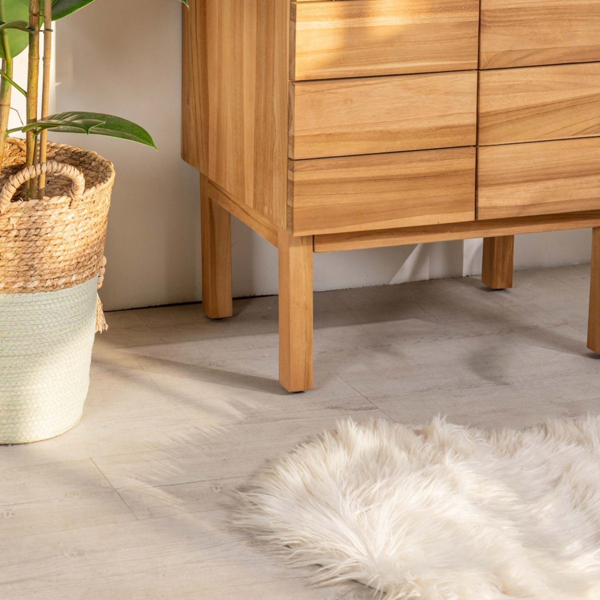 Meuble salle de bain en teck et terrazzo crème Ananta 60cm crème, WANDA COLLECTION