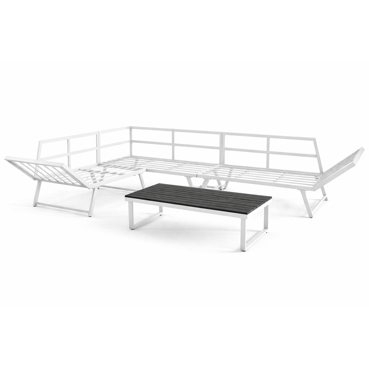 Salon de jardin d'angle 5pl et table, acier, KONNA beige/blanc, BEST MOBILIER