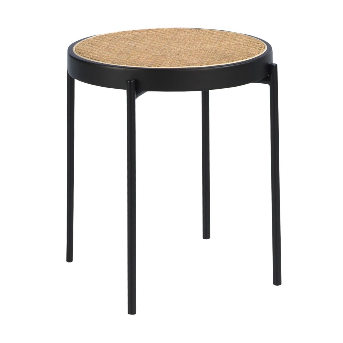 Table d'angle ronde en rotin, bois noir et acier noir naturel | noir, ANGEL CERDA