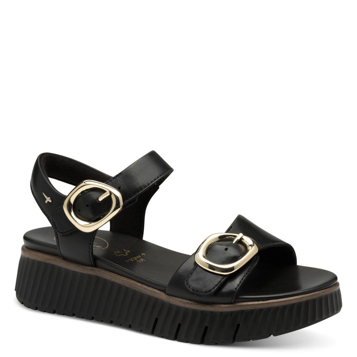 Sandale en cuir noir, TAMARIS