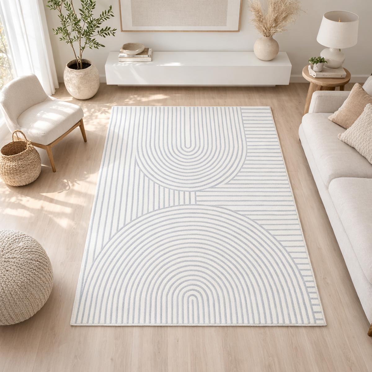 Tapis salon et chambre tissé motif géométrique LYN49 BINCI écru, UN AMOUR DE TAPIS