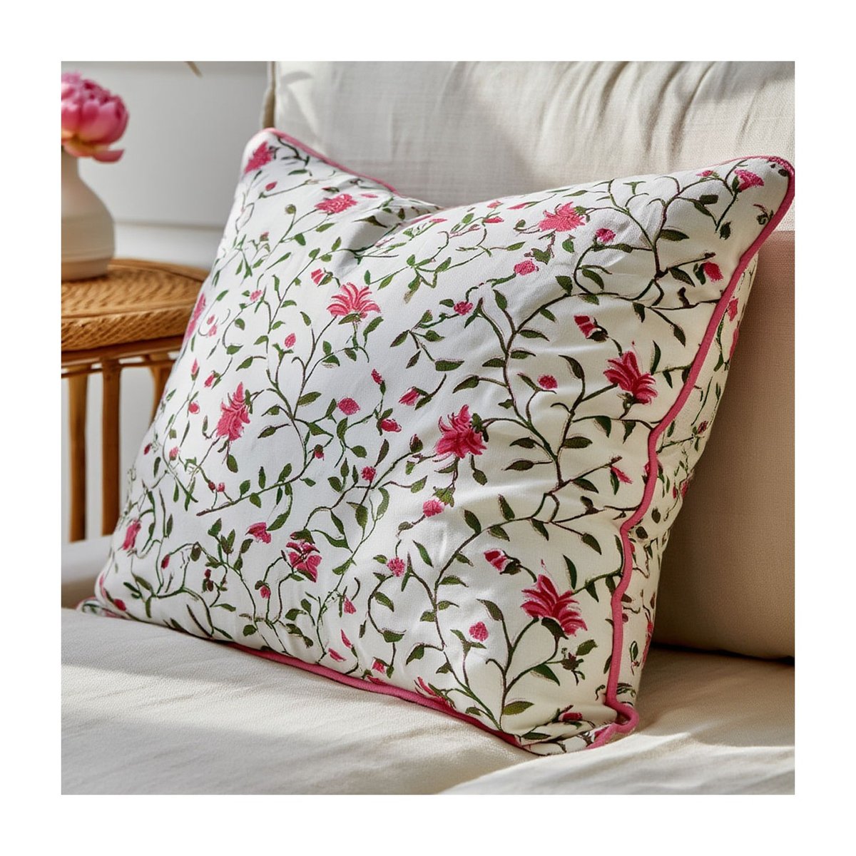 Housse de coussin Floral Bal blanc, rose, vert, ARCHIV