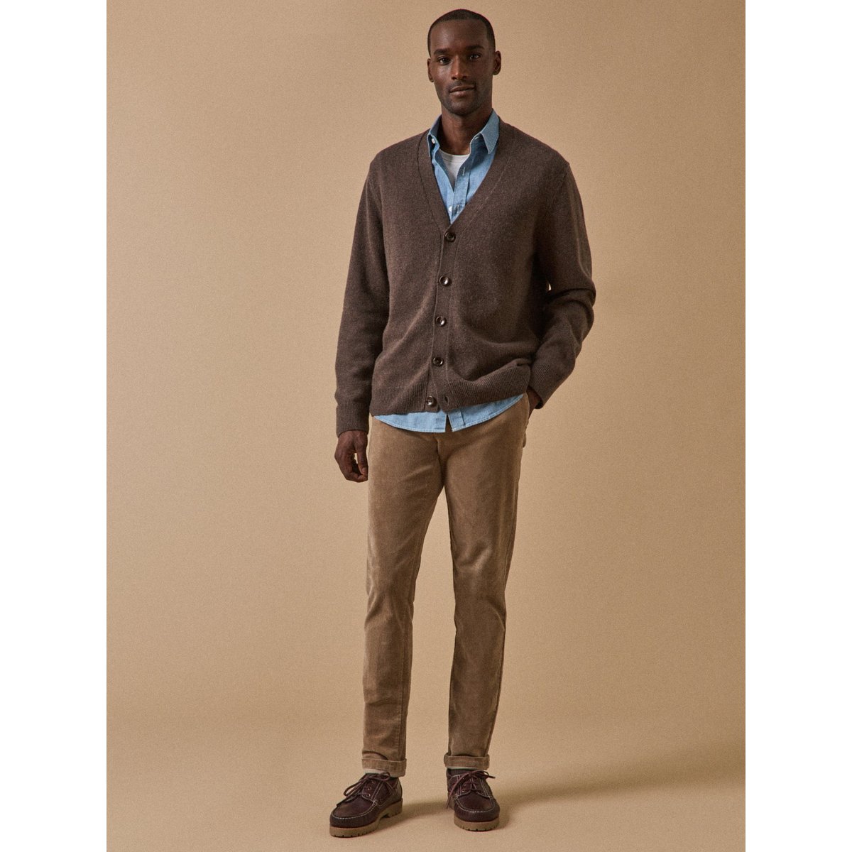 Gilet col V laine et cachemire noisette chine, CYRILLUS