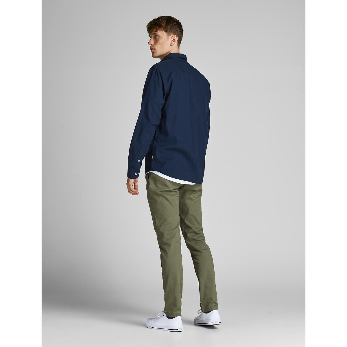 Chemise slim en oxford bleu marine, JACK & JONES
