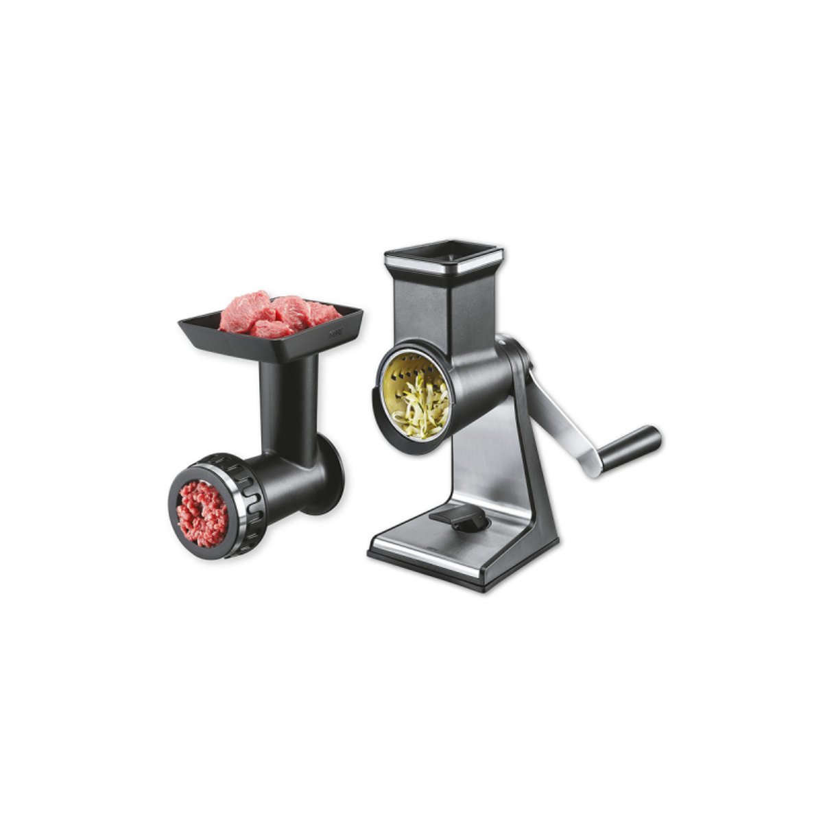 Râpe à tambour TRANSFORMA + kit complémentaire hachoir à viande noir/argent, GEFU