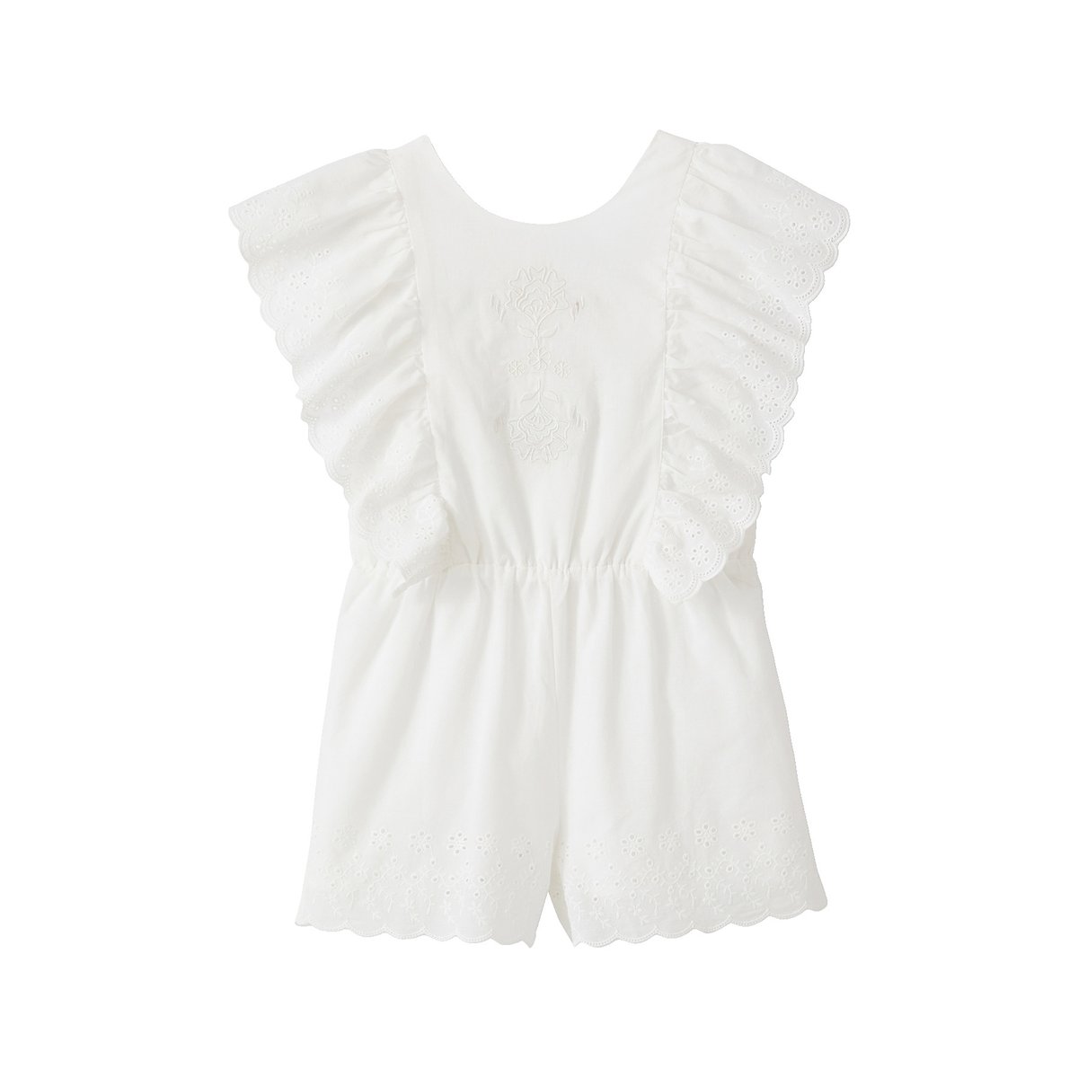 Combishort brodée coton blanc, VERTBAUDET