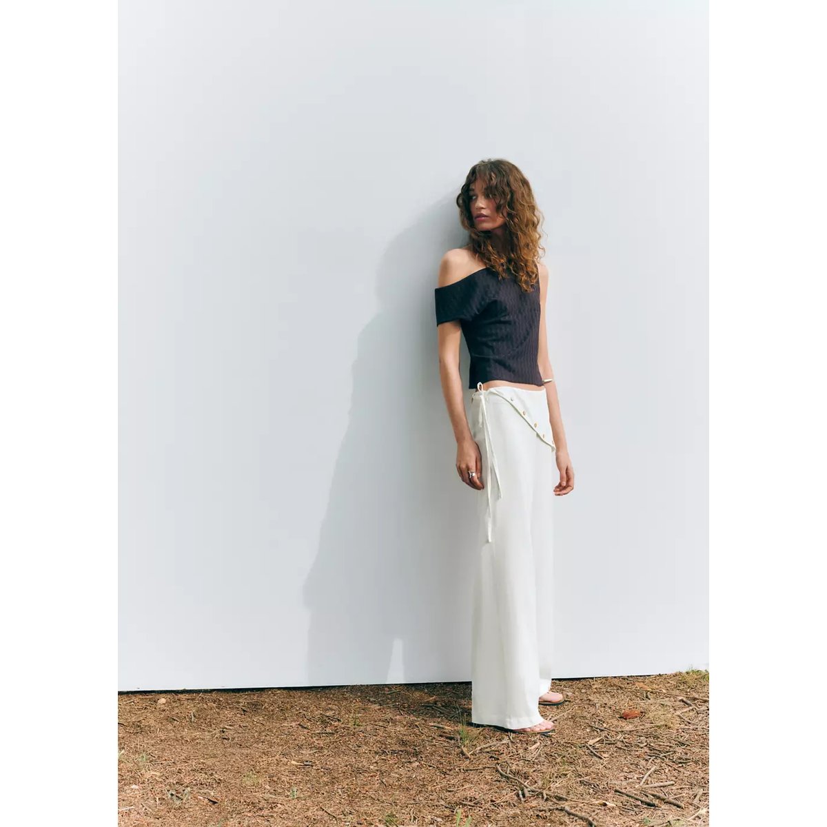Pantalon droit foulard blanc cassé, MANGO TEEN