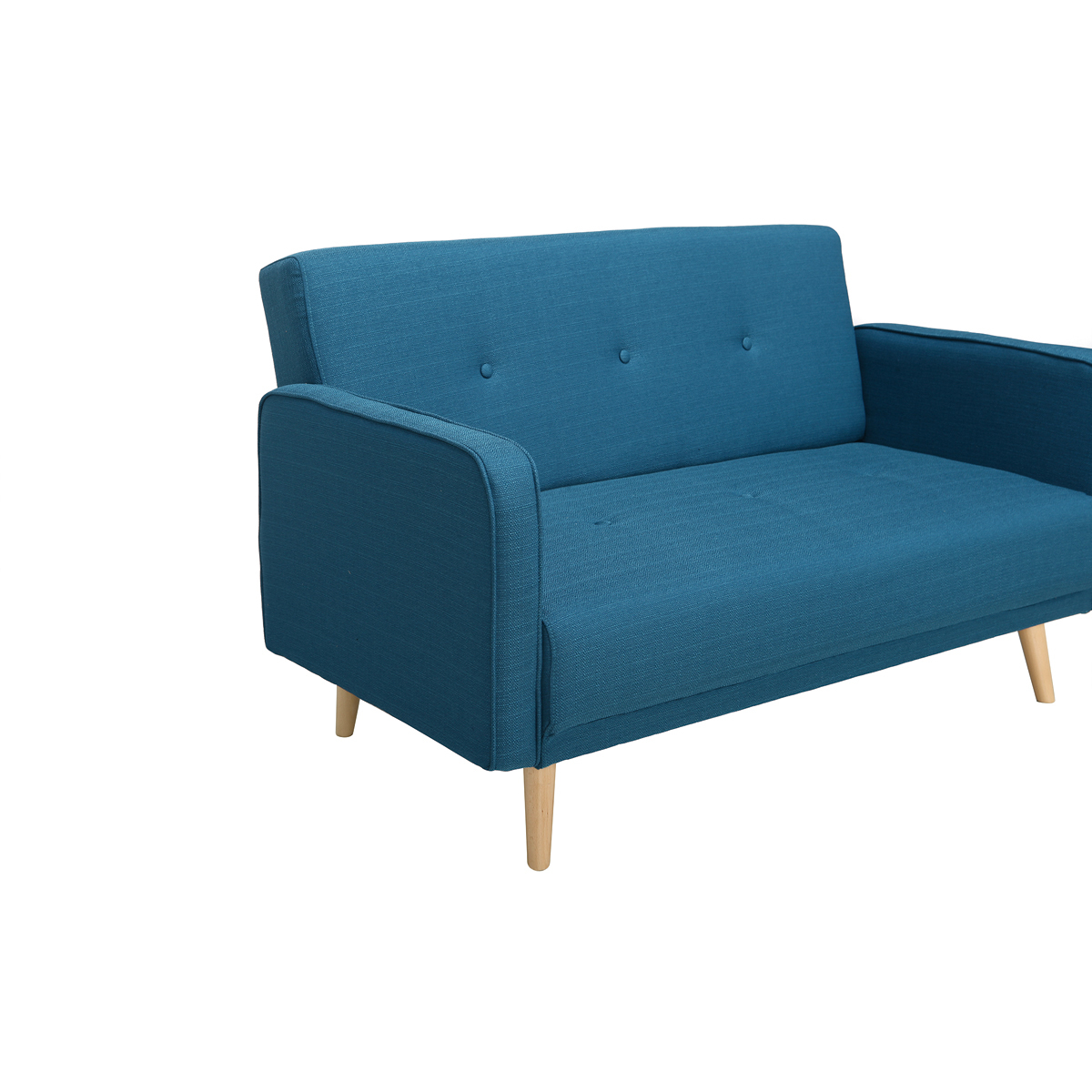 Canapé scandinave 2 places en tissu et bois ULLA bleu canard, MILIBOO