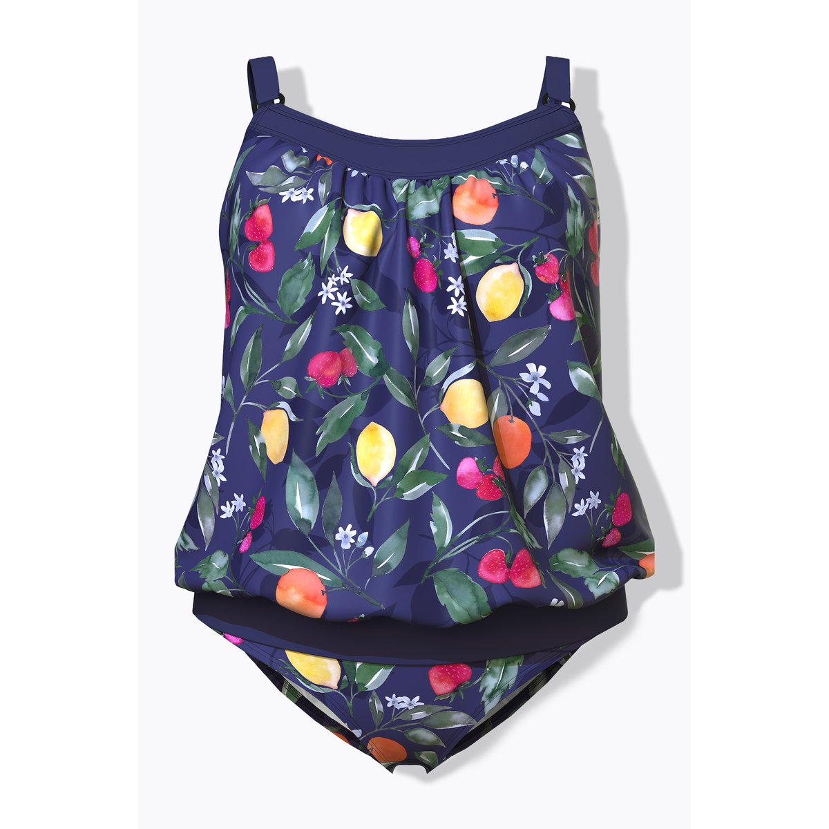 Tankini, motif fruits, bonnets souples bleu nuit, ULLA POPKEN