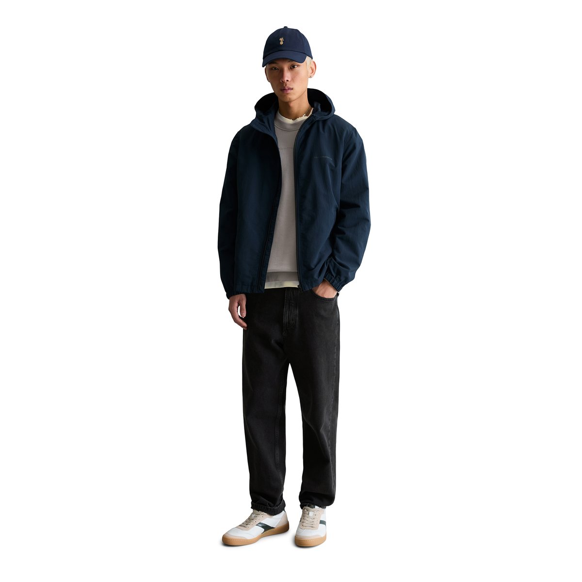 Veste à capuche regular en matériau recyclé hydrofuge bleu foncé, MARC O’POLO DENIM