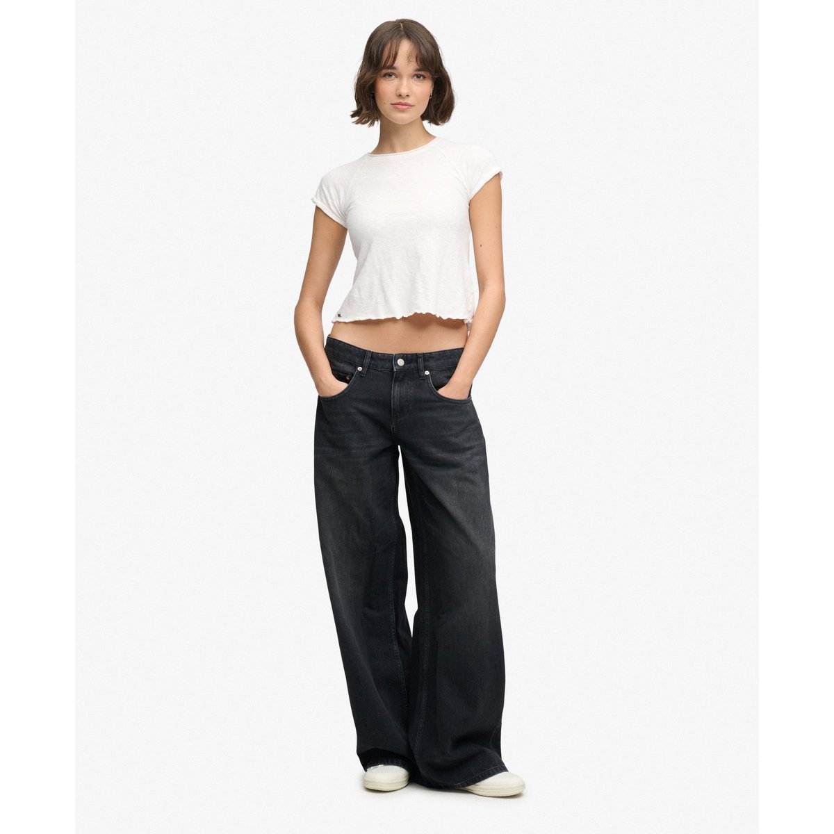 Jean Baggy Taille Moyenne noir délavé vintage, SUPERDRY
