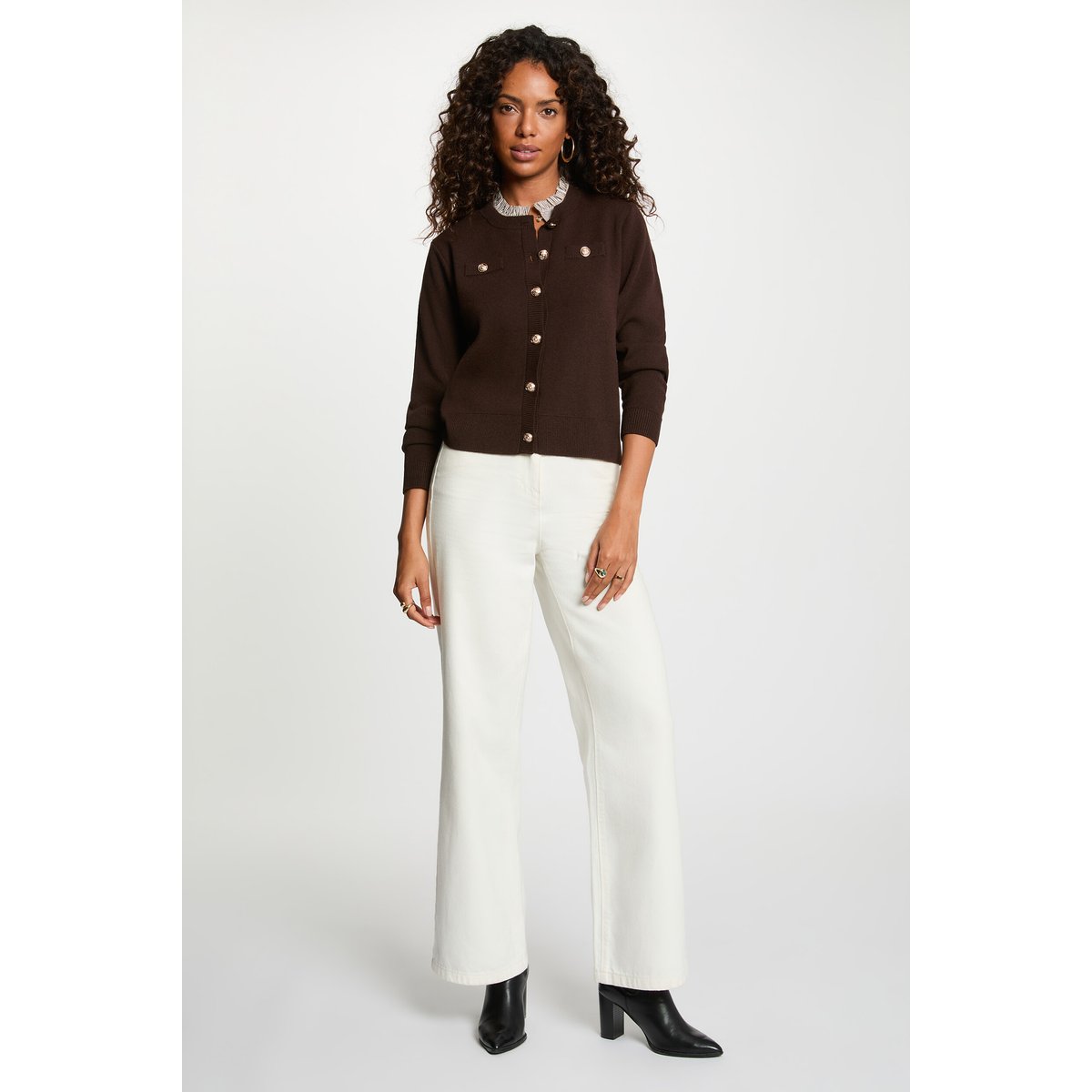 Gilet boutons bijoux marron foncé, MORGAN