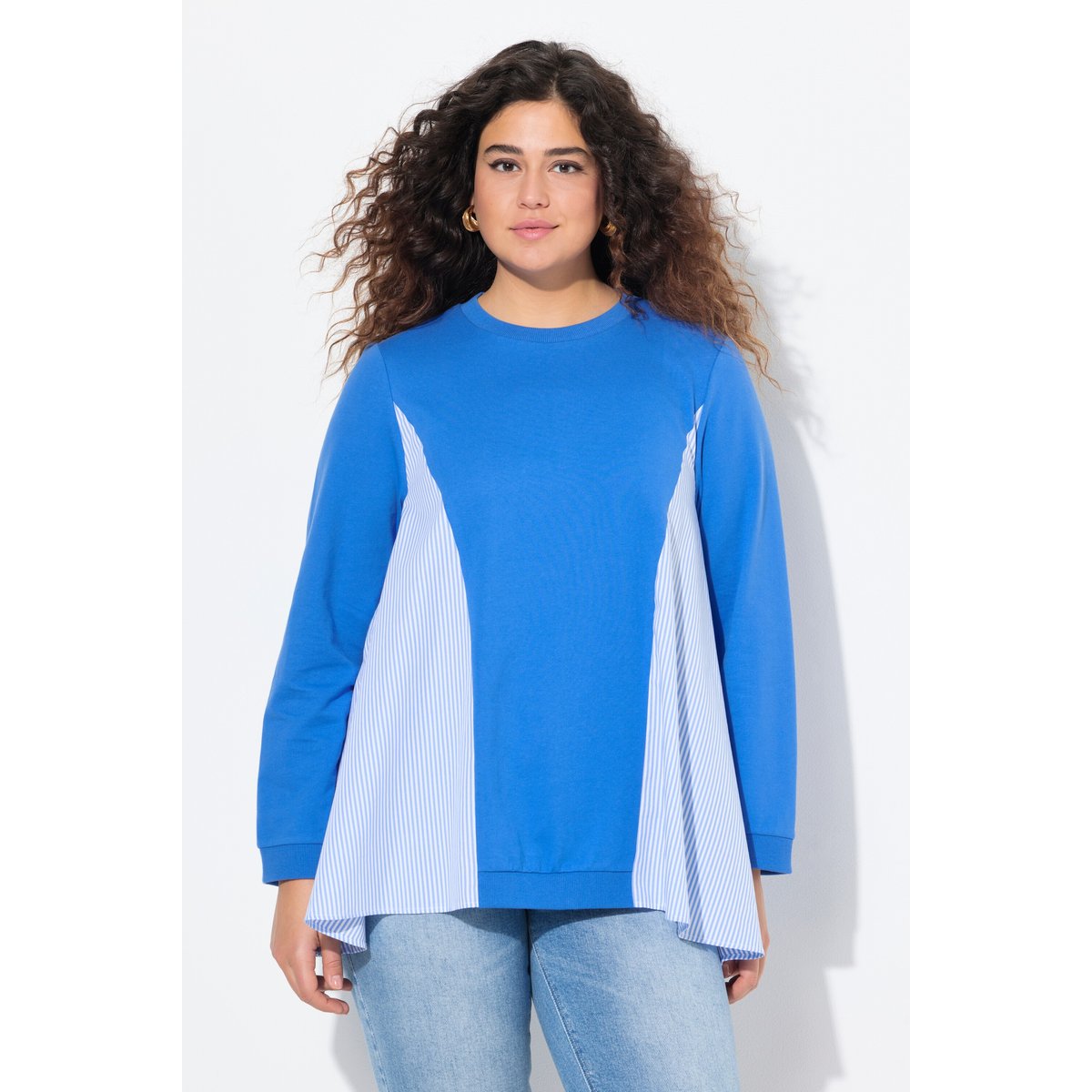 Sweat à empiècements rayés. Col bleu paon, ULLA POPKEN