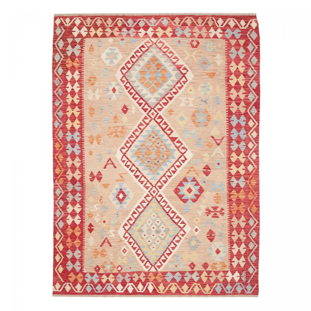 Tapis kilim à motif géométrique, tissé à plat en laine, KILIM 93 multicolore, beige, rouge, UN AMOUR DE TAPIS