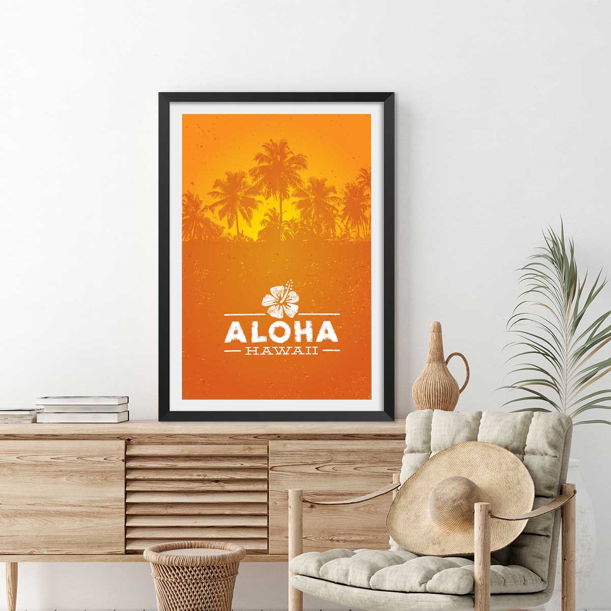 Affiche aloha hawaï affiche + cadre en bois - noir, HEXOA
