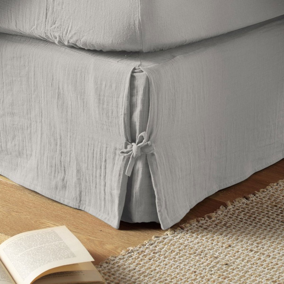 Cache sommier, en 100 % Gaze de coton, avec volant 30 cm nuage, EDEN