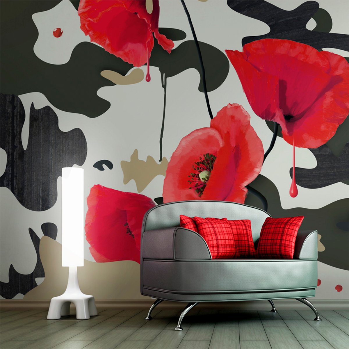 Papier peint intissé panoramique Fleurs The flowers of war beige, EDEN