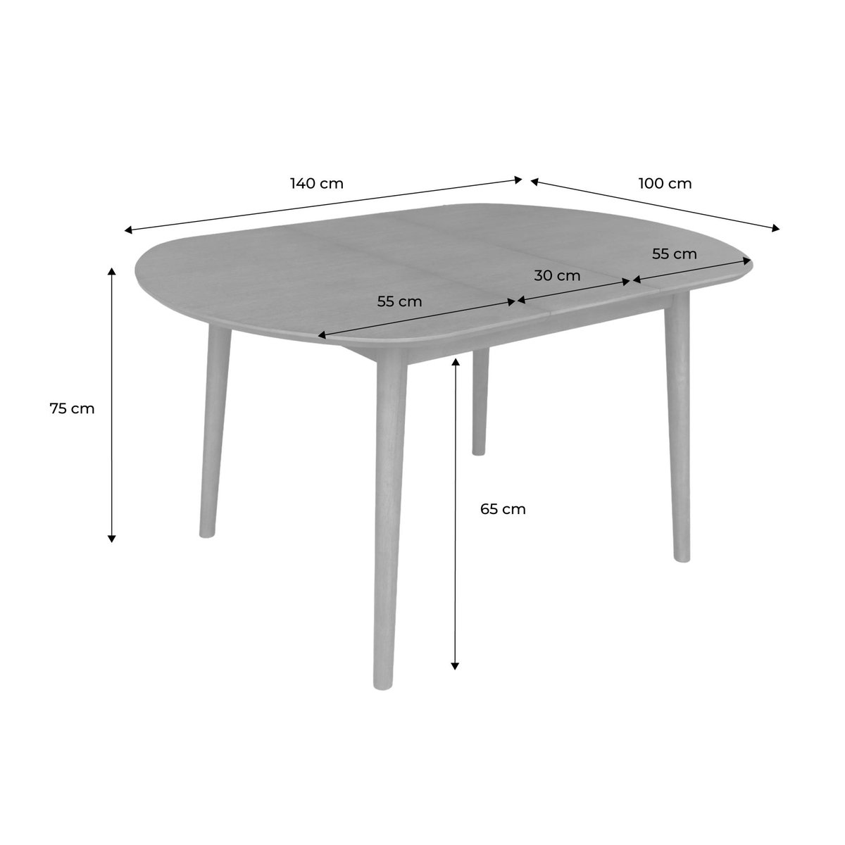 Table à manger ovale extensible bois d'hévéa et placage chêne 4-6 places LISA noir, SWEEEK
