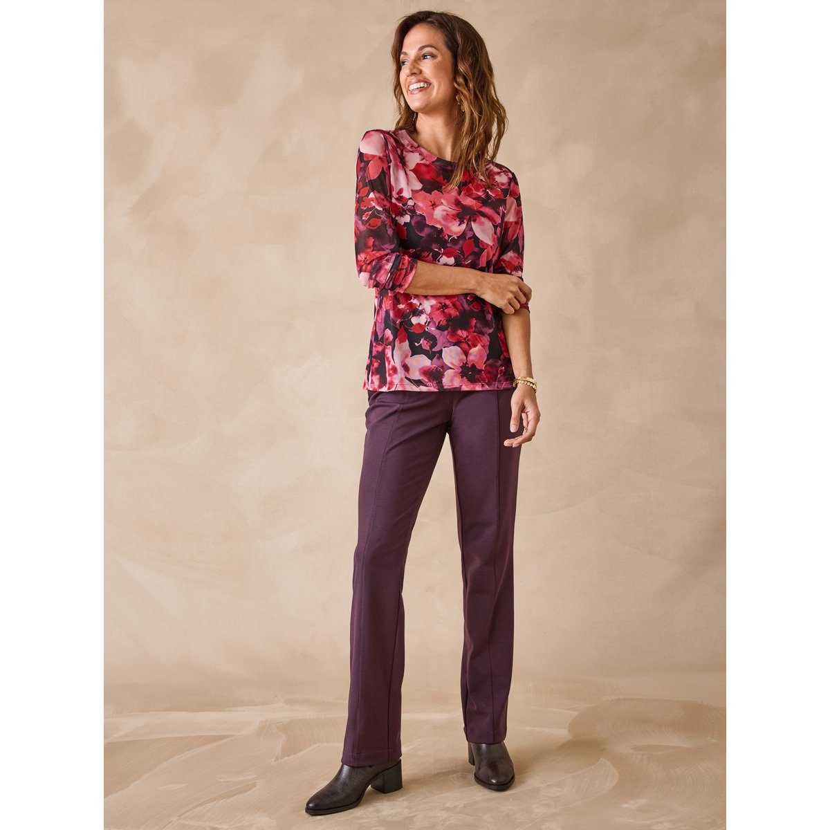 Tee-shirt résille manches longues imprimé rose, DAXON