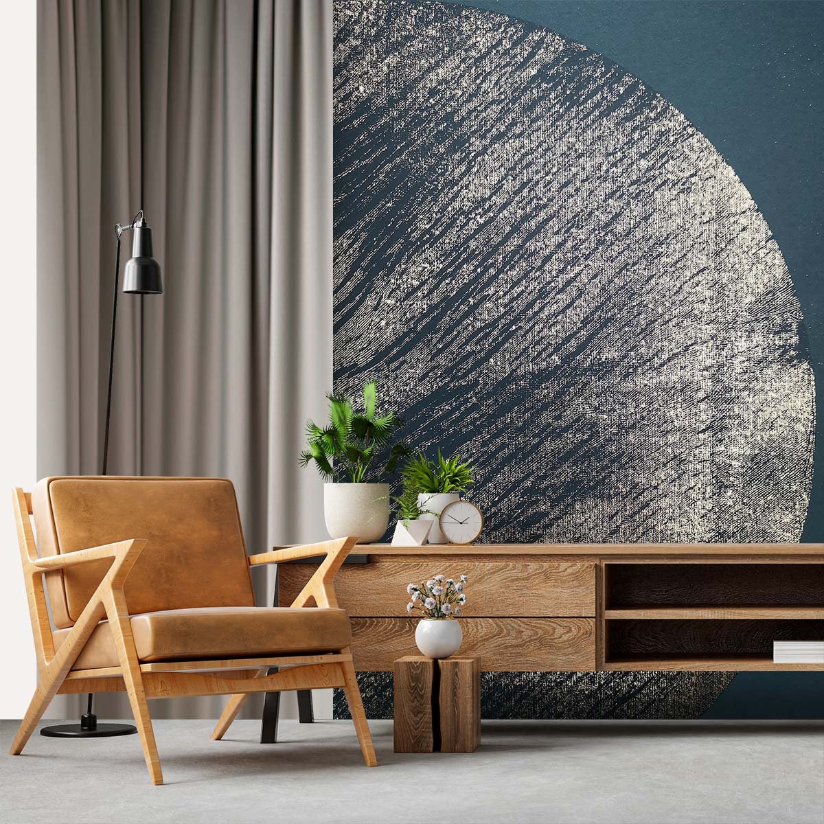 Papier peint graphique lune croissante intissé, HEXOA