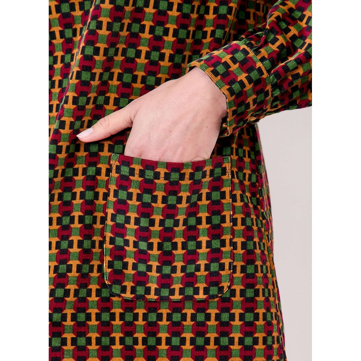 Robe droite velours imprimé côtelé PASSO vert signal, PRINCESSE NOMADE