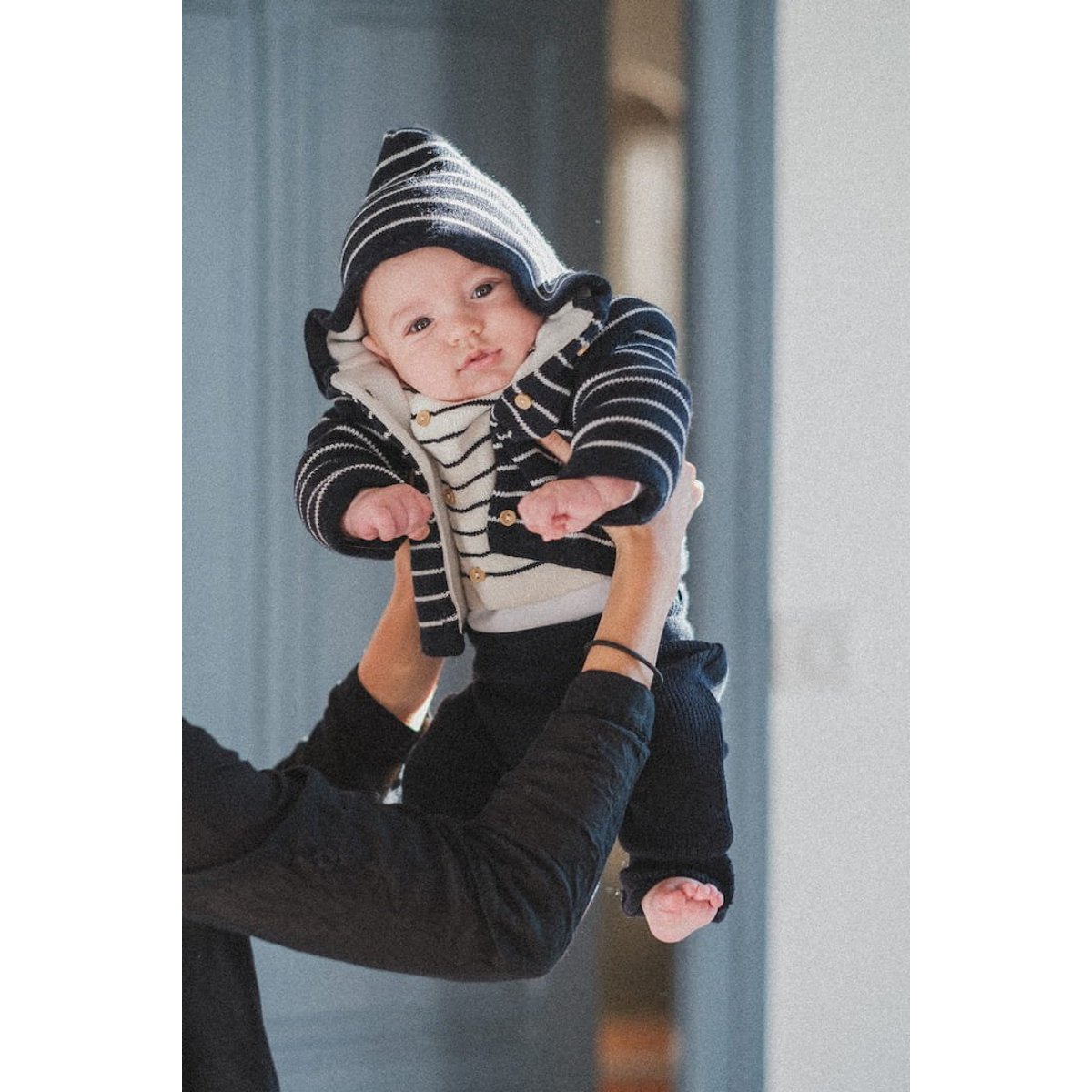 Veste en laine mélangée - Petit Marin ecru rayé marine, LA MANUFACTURE DE LAYETTE