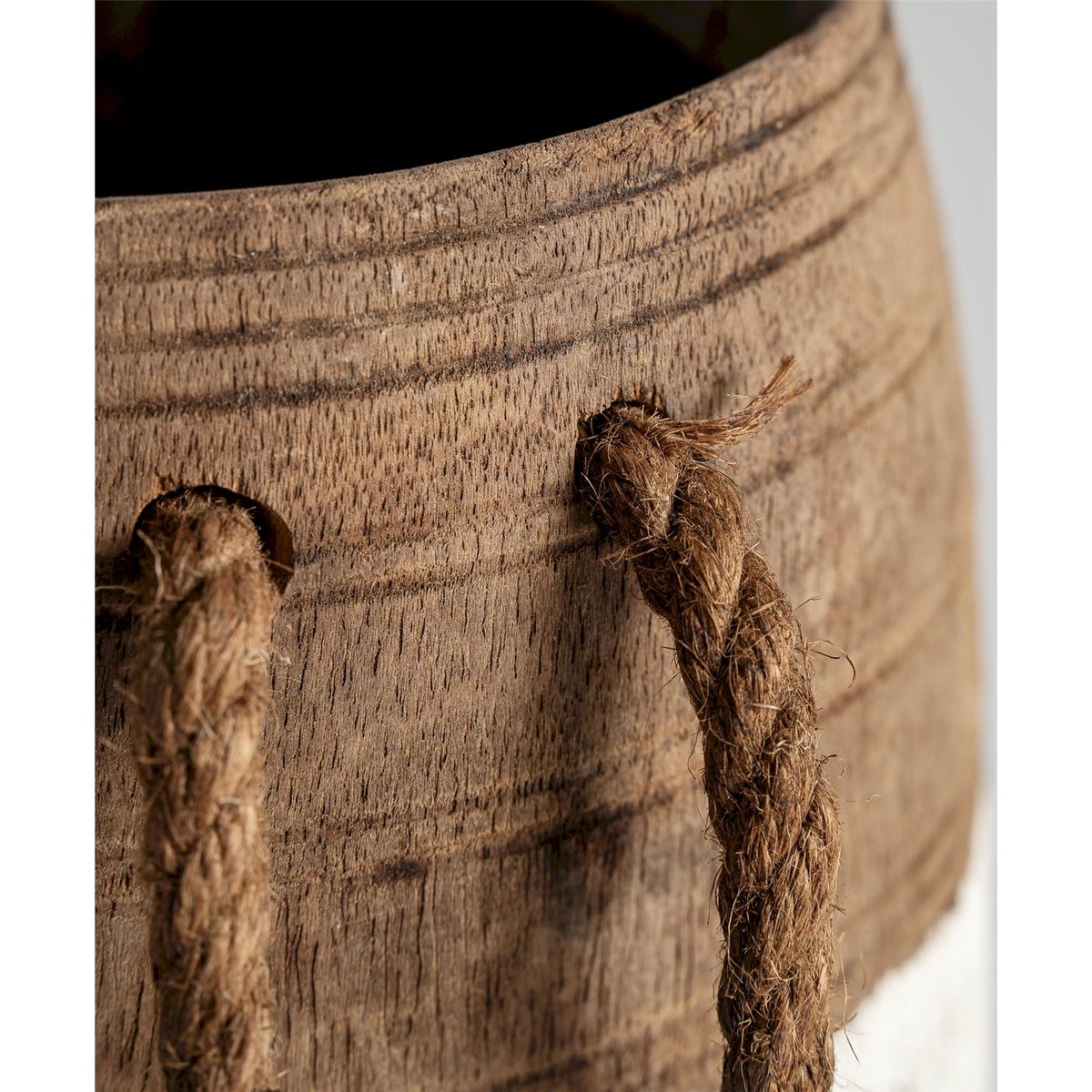 Vase ethnique en bois patiné, Lot de 4 brun et blanc patiné, RECOLLECTION
