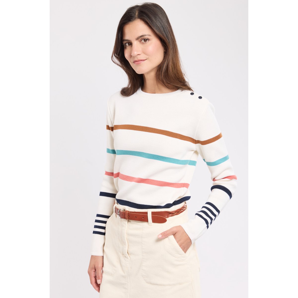 Pull marin rayé en Laine DEAUVILLE nat/seal/mut/cend/cara, ARMOR-LUX