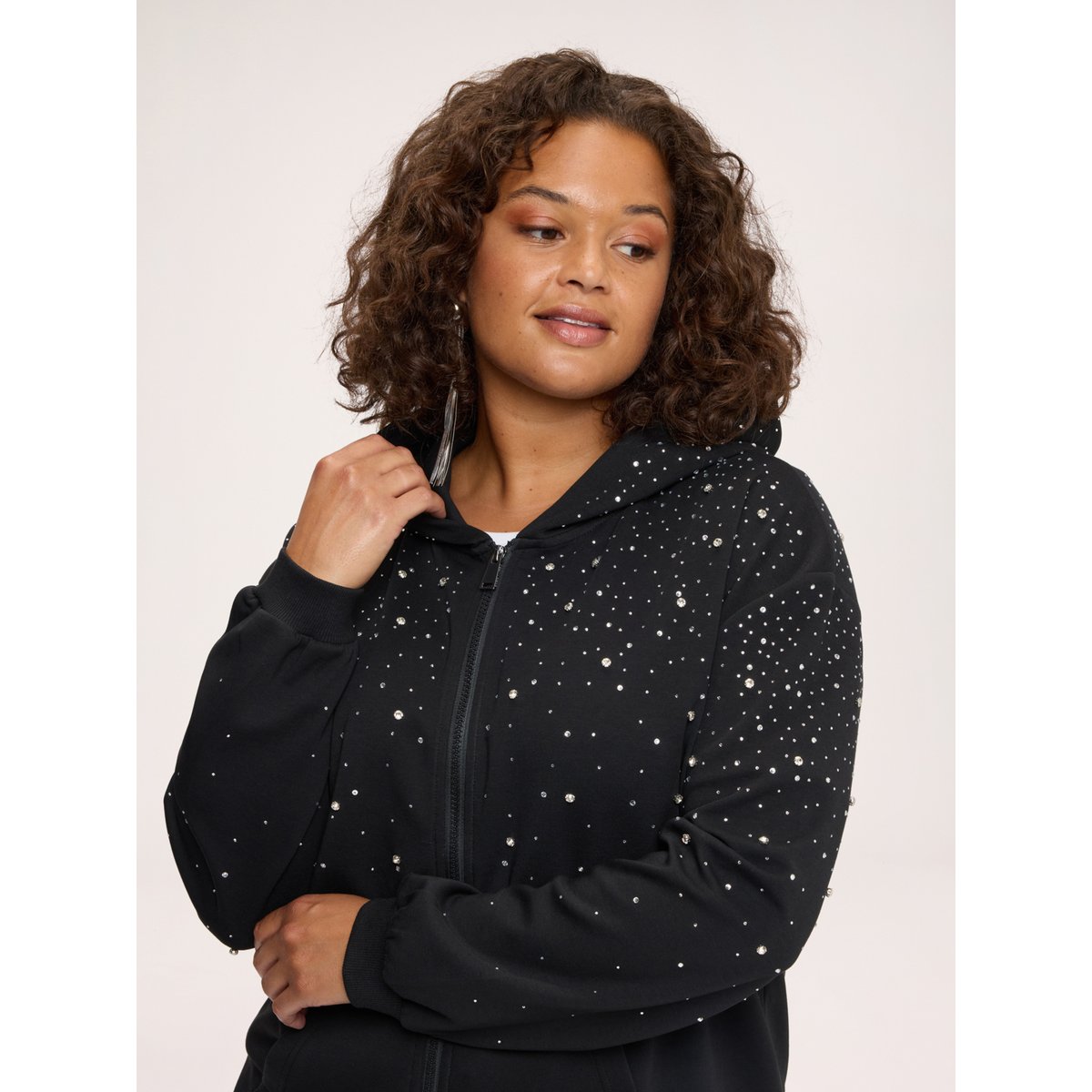 Sweat ouvert avec applications lumineuses noir, FIORELLA RUBINO