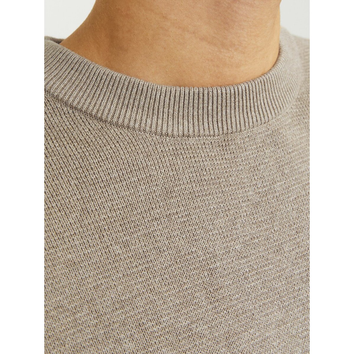 Pull girocollo in maglia beige, JACK & JONES